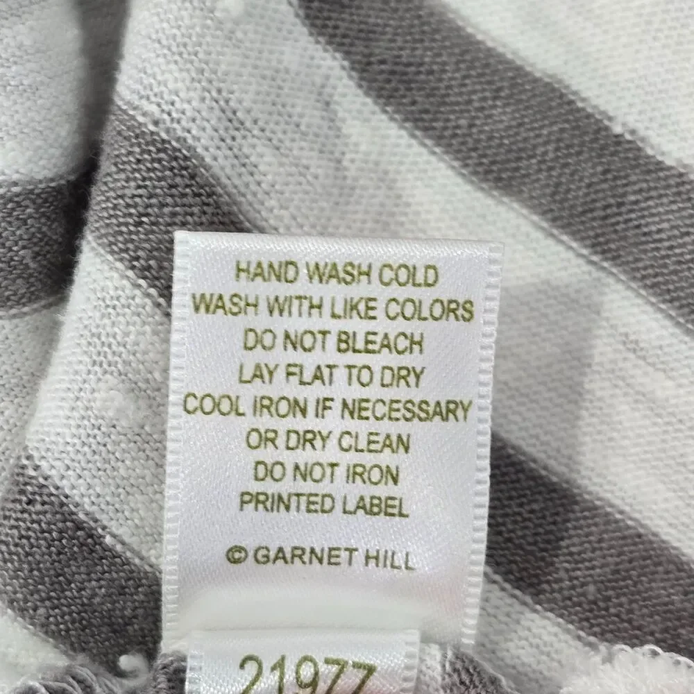 Garnet Hill Large Linen Gray White Asymetrical Stripe Sleeveless Tank Top Shirt